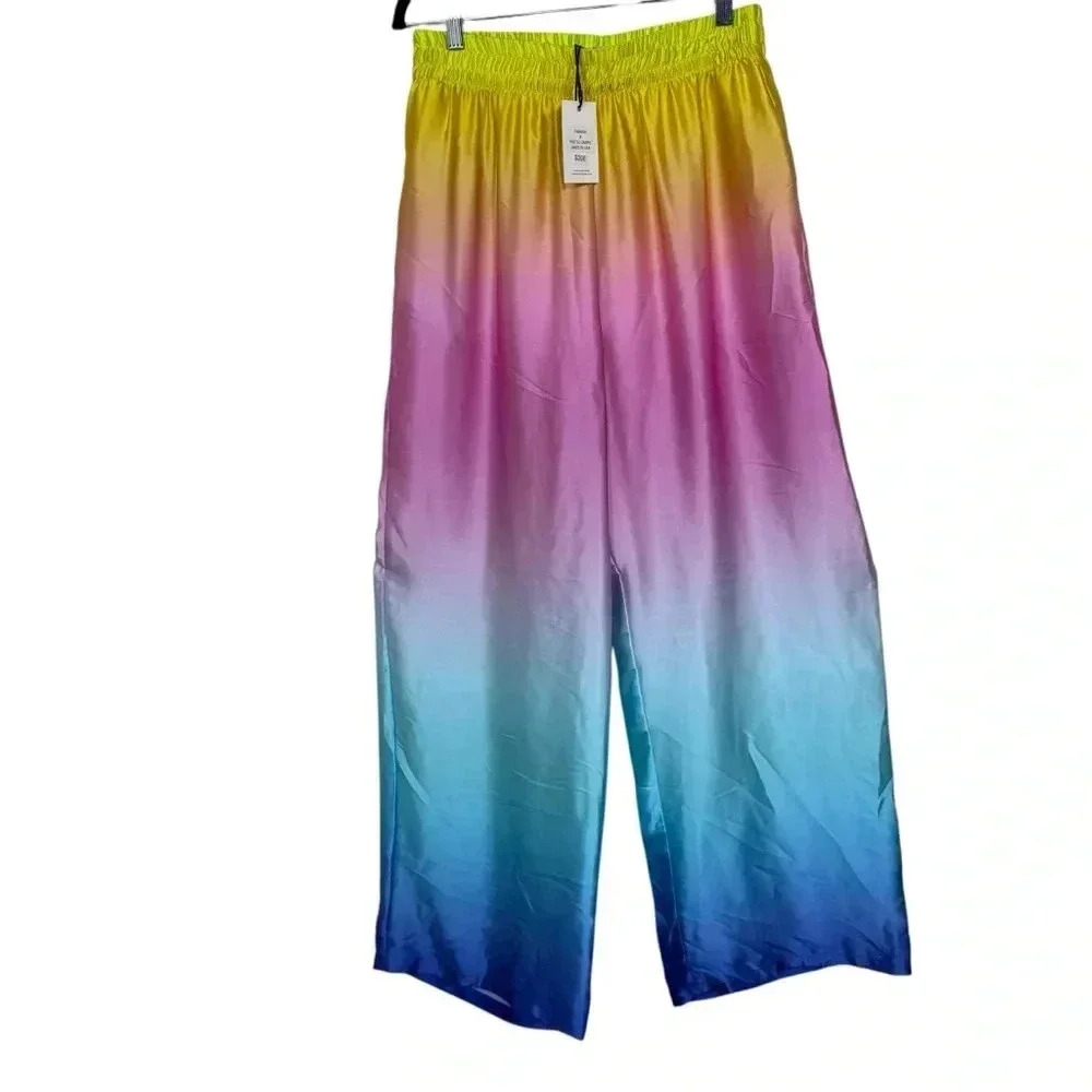 Colorful Ombre Gradient Wide Leg Silk Pants 🌈